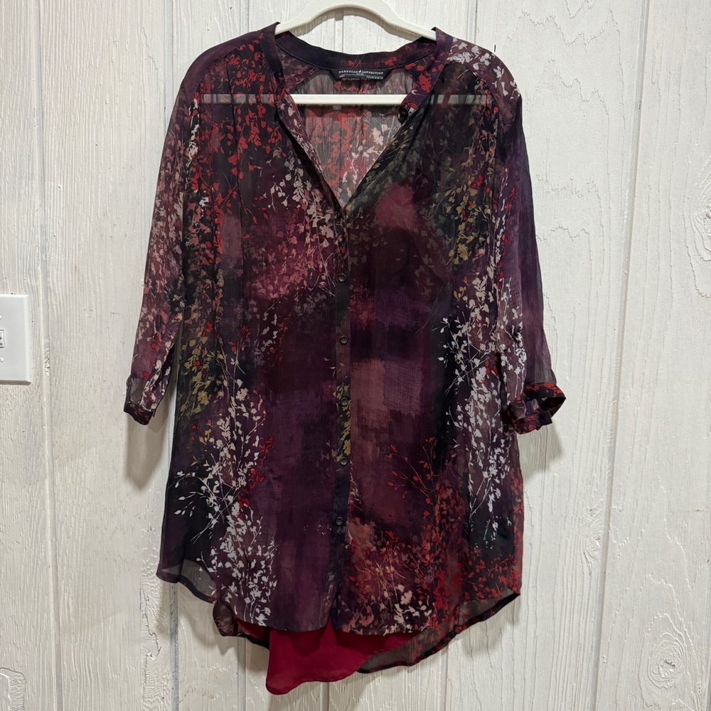 Peruvian Connection Silk Printed Blouse Size 6 - image 2